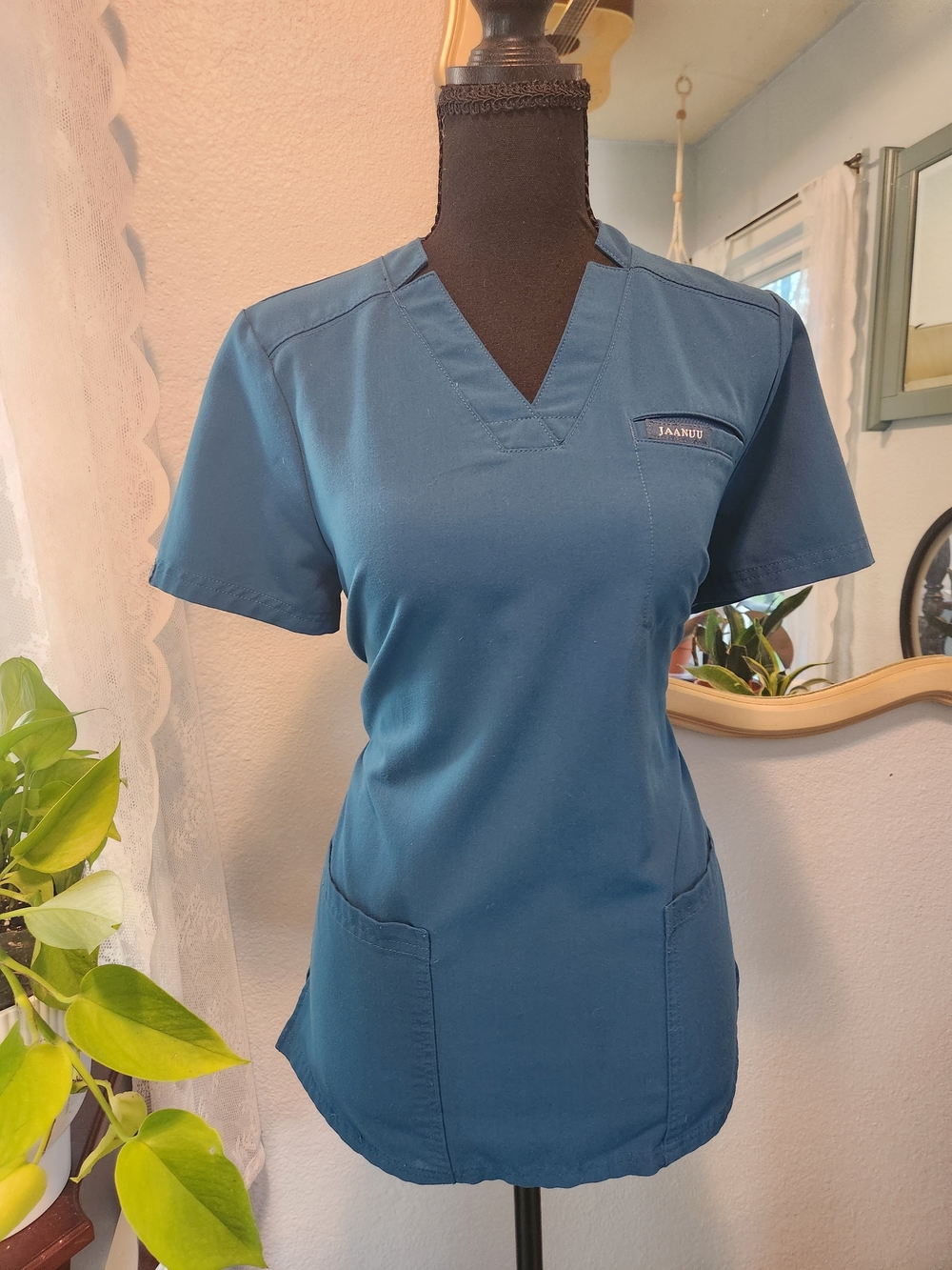 Jaanuu Teal V-Neck Short Sleeve Scrub Top